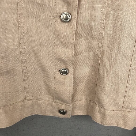 Bleu Jeans Jacket Womens Extra Large Tan 100% Linen Trucker Airy Beach Boho - Picture 12 of 16